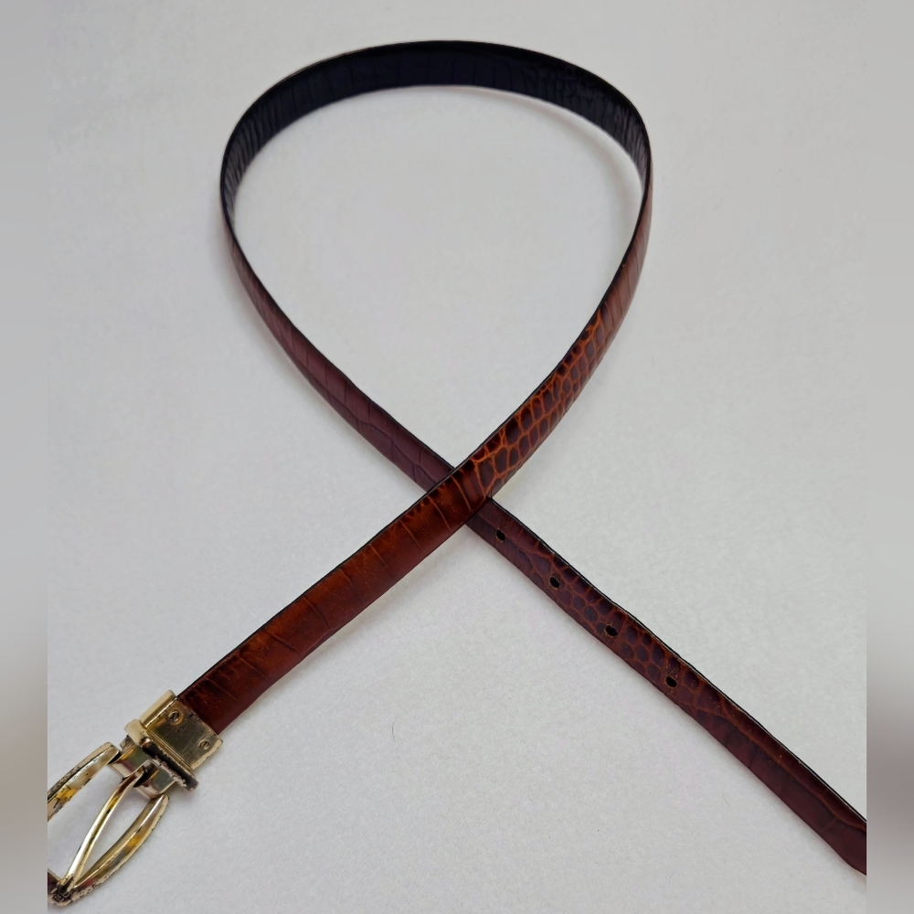 RALPH LAUREN Skinny Reversible Brown or Black Croc Embossed Leather Belt Sz S - Picture 3 of 8